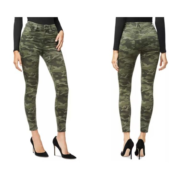 Good American Denim - GOOD AMERICAN Women's Good Waist Green Camo Skinny Jeans Sz 10 30 Stretch